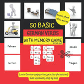50 Basic German Verbs with Memory Game to Cut Out: Learn German Conjugations | Practice Grammar, Phrases and Vocabulary Step by Step | German Language ... for Kids and Beginners (Vocab Games for Kids)